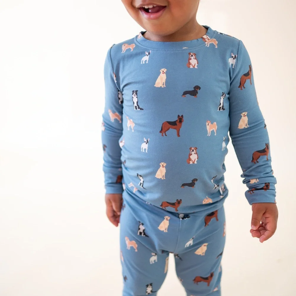 Bug + Bean Blue Dogs Bamboo Pajama Set 3T  6
